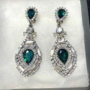 Rhinestone and emerald colored clip on earrings
